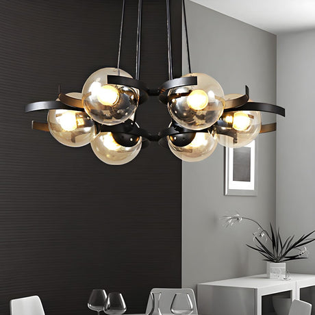 Modern Black Clear Glass Ball Pendant Chandelier Dining Room Image - 1