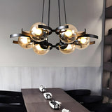 Modern Black Clear Glass Ball Pendant Chandelier Dining Room Image - 2