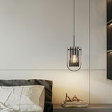 Modern Black Clear Glass Cage Geometric Pendant Light Image - 3