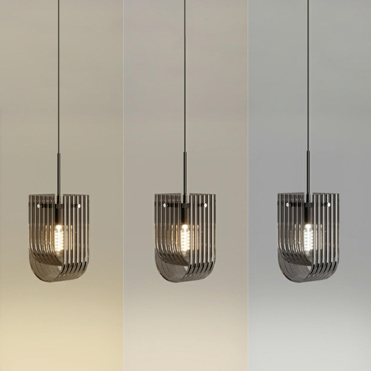 Modern Black Clear Glass Cage Geometric Pendant Light Image - 6