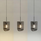 Modern Black Clear Glass Cage Geometric Pendant Light Image - 6