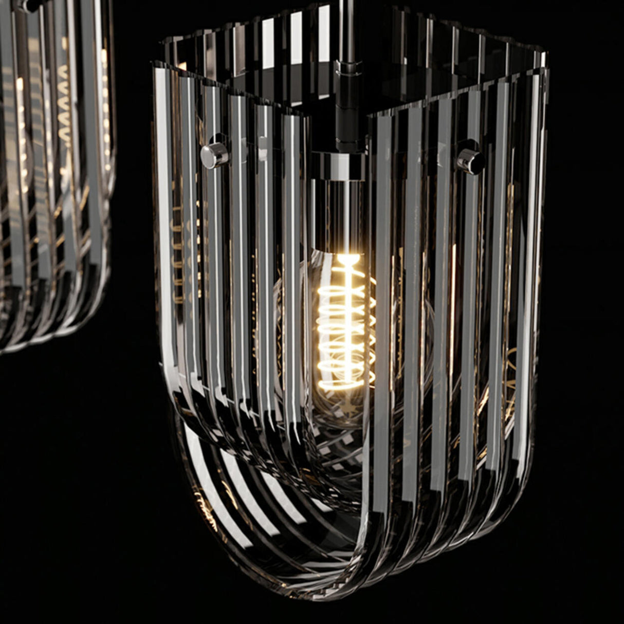 Modern Black Clear Glass Cage Geometric Pendant Light Image - 8