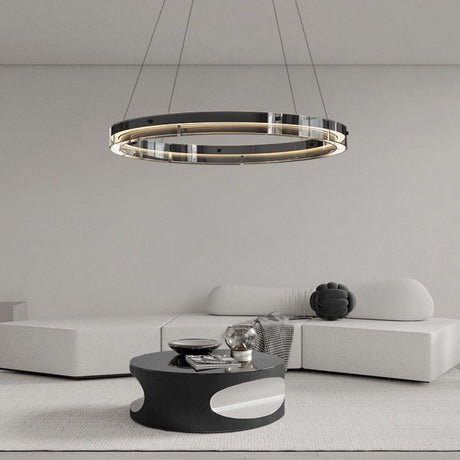 Modern Black Clear Glass Circular LED Chandelier Image - 1