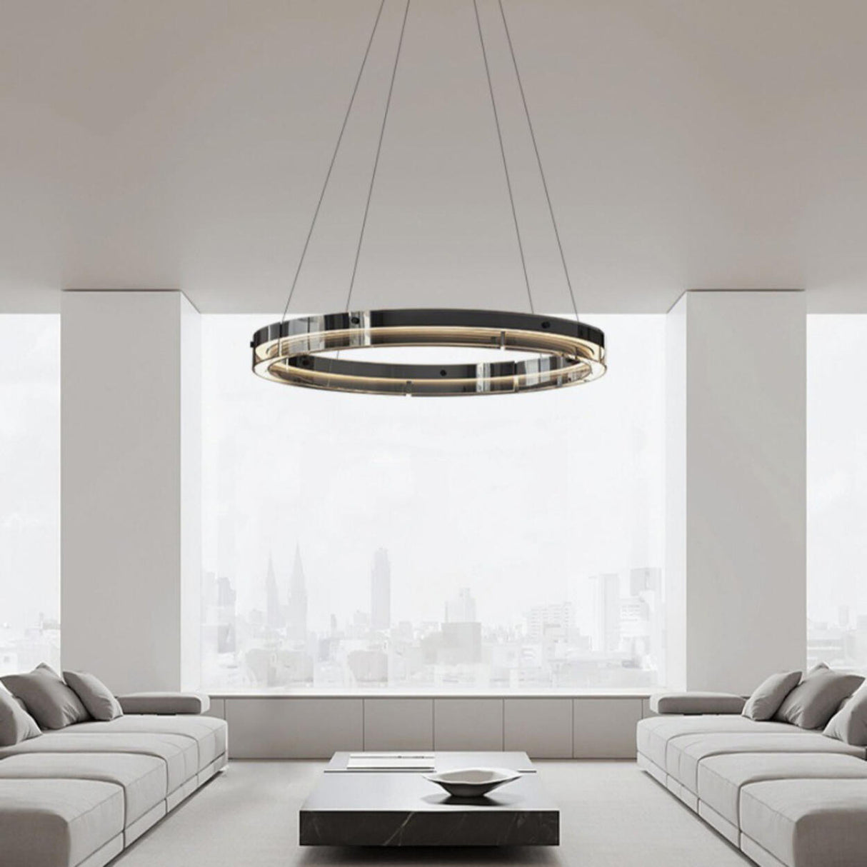 Modern Black Clear Glass Circular LED Chandelier Image - 4