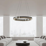 Modern Black Clear Glass Circular LED Chandelier Image - 4