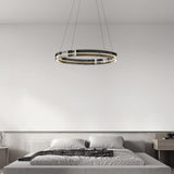 Modern Black Clear Glass Circular LED Chandelier Image - 8