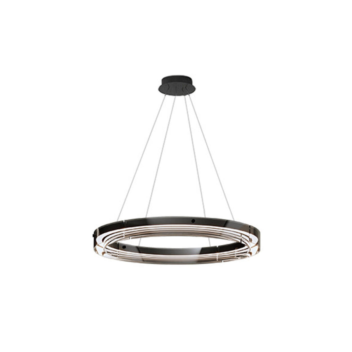 Modern Black Clear Glass Circular LED Chandelier Image - 9