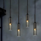 Modern Black Clear Glass Cylinder Tube Pendant Light Image - 1