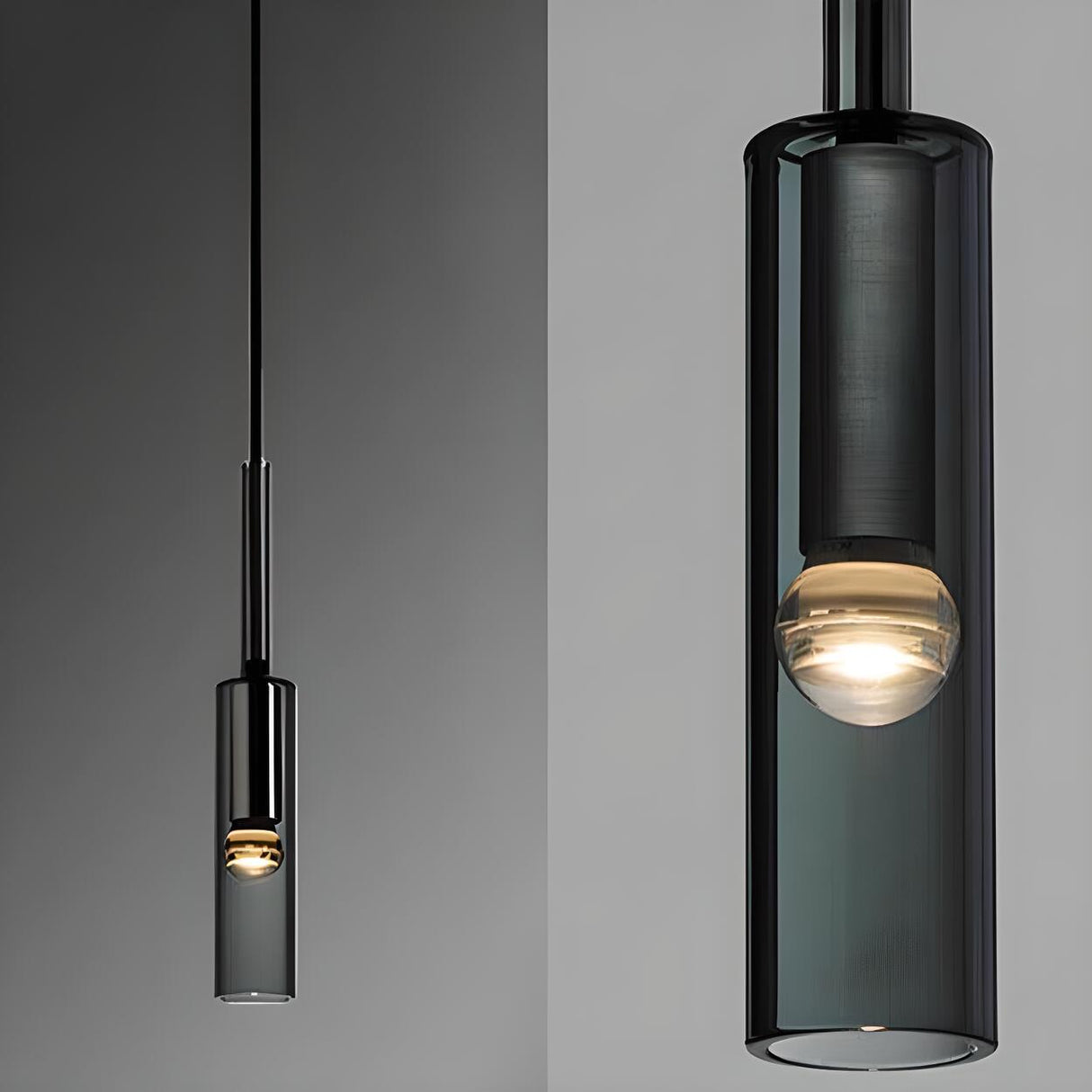 Modern Black Clear Glass Cylinder Tube Pendant Light Image - 16