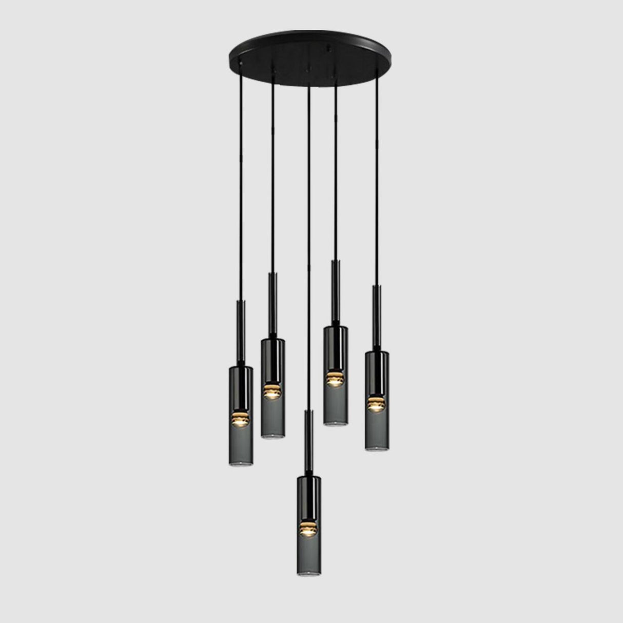 Modern Black Clear Glass Cylinder Tube Pendant Light Image - 9