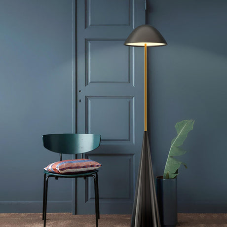 Modern Black Cone Base and Dome Shade Floor Lamp Image - 1