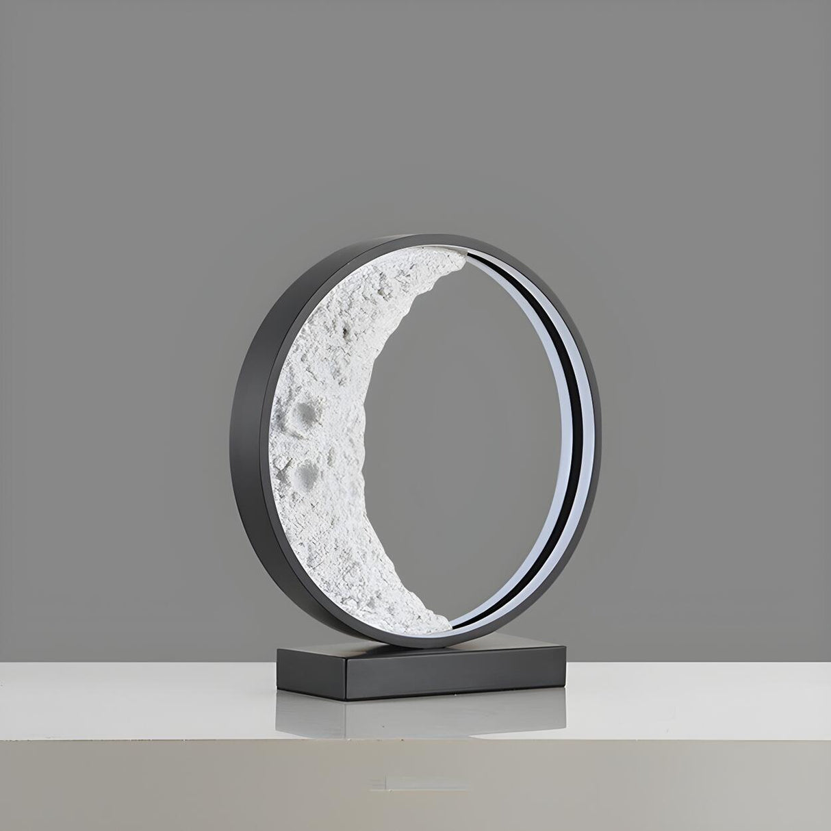 Modern Black Creative Crescent Moon Circular Table Lamp Image - 6