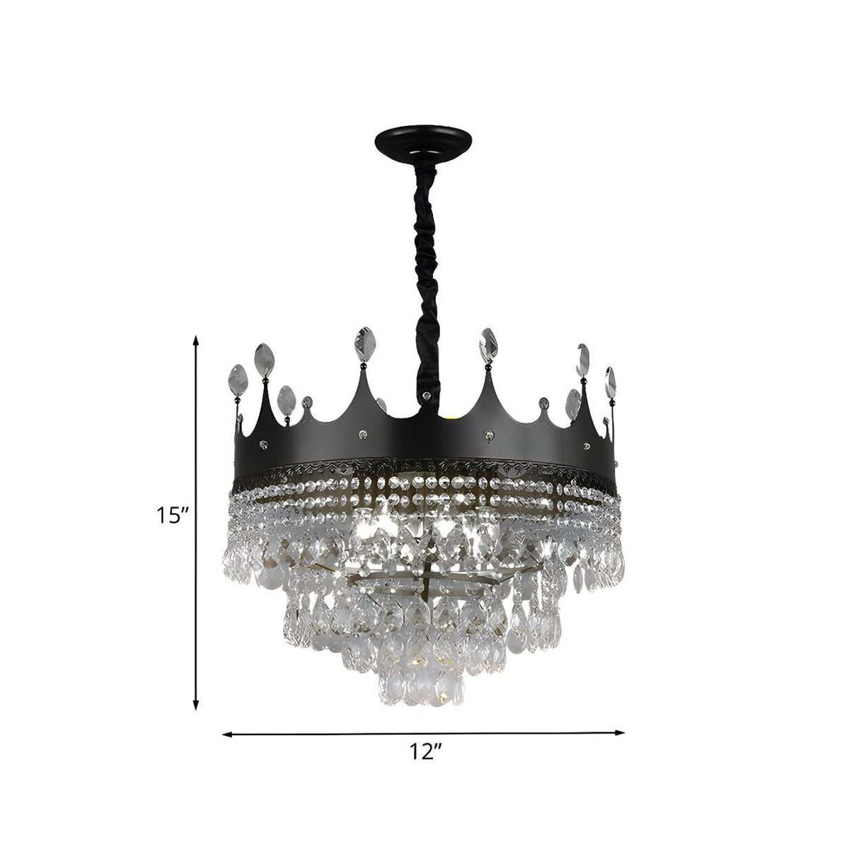 Modern Black Crown Crystal Pendant Kids Room Chandelier 