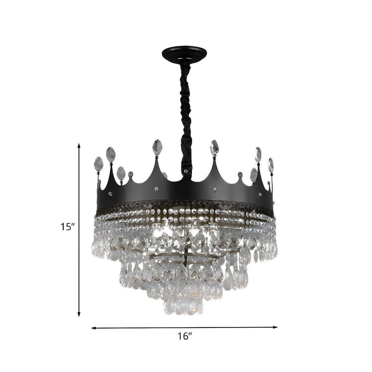 Modern Black Crown Crystal Pendant Kids Room Chandelier Image - 6