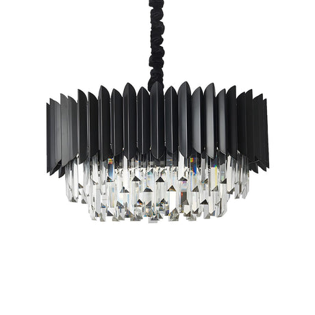 Modern Black Crystal Prisms Drum Hanging Chandelier Image - 2