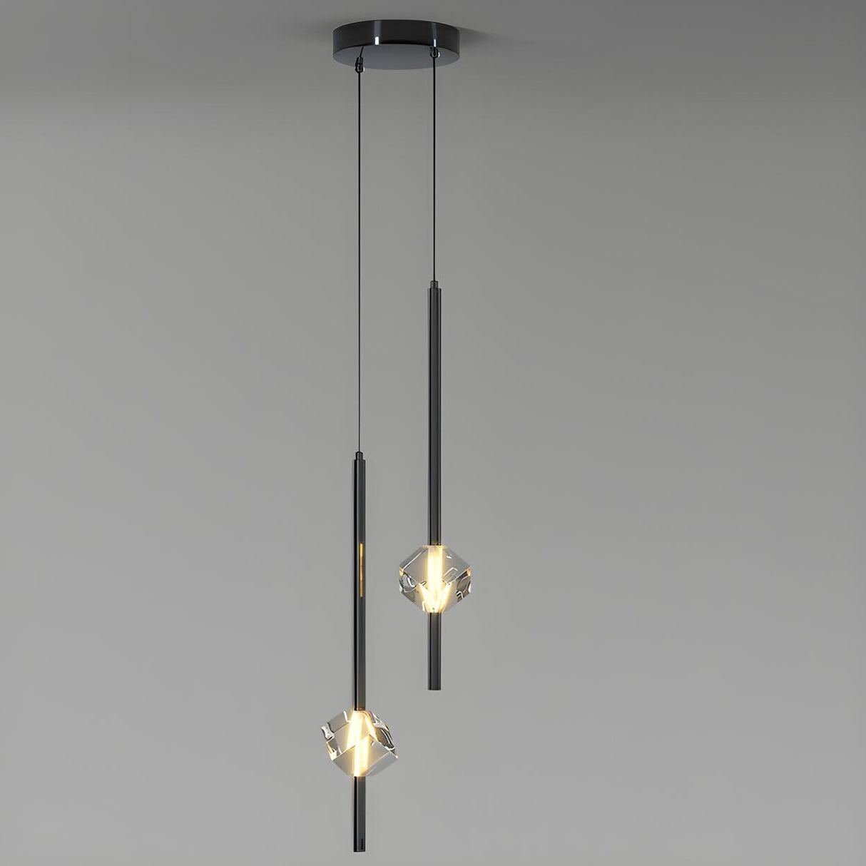 Modern Black Crystal Rod Cylinder Bedroom Pendant Light Image - 10