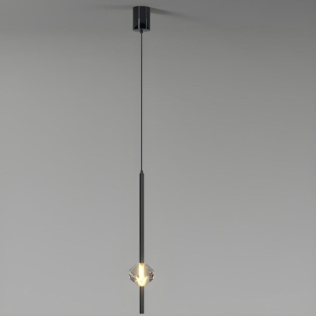 Modern Black Crystal Rod Cylinder Bedroom Pendant Light Image - 12