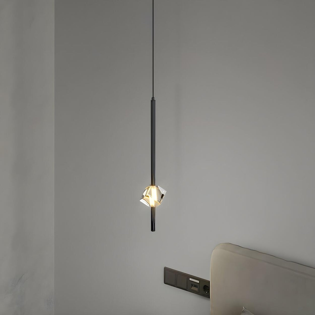 Modern Black Crystal Rod Cylinder Bedroom Pendant Light Image - 7