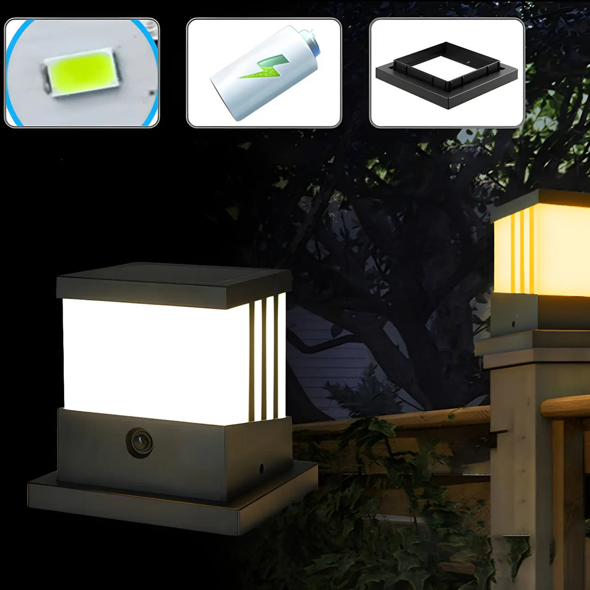 Modern Black Cube Outdoor Pathway Post Caps Light Image - 9