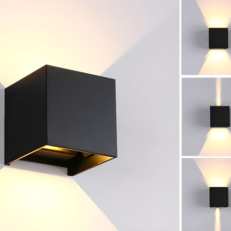 Modern Black Cube Outdoor Up Down Wall Sconce Image - 1