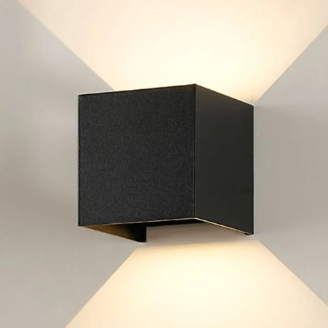 Modern Black Cube Outdoor Up Down Wall Sconce Image - 10