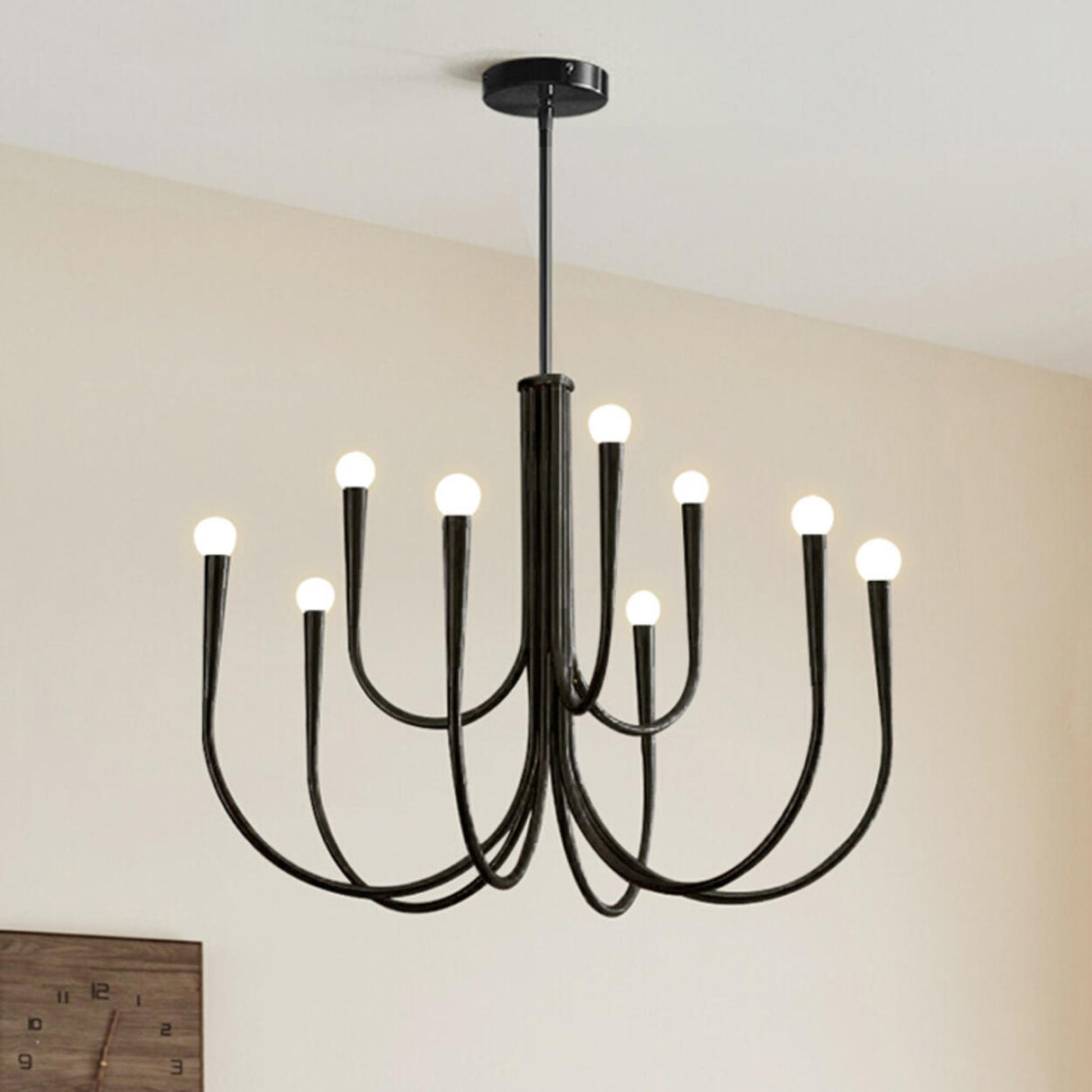 Modern Black Curved Arms Chandelier Adjustable Height Image - 1