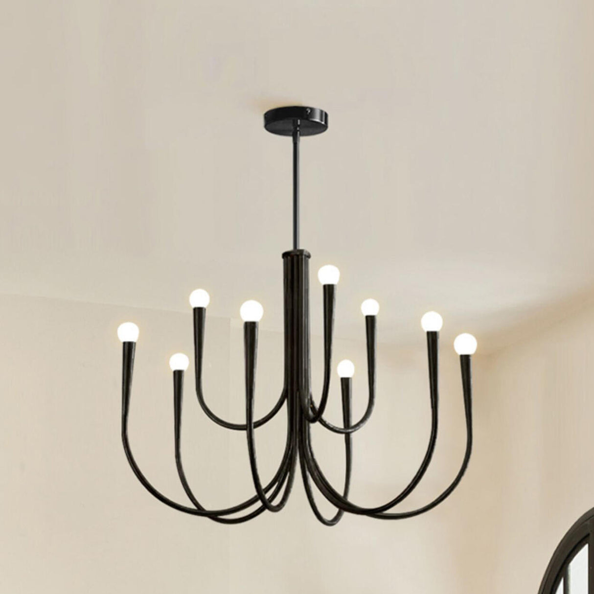 Modern Black Curved Arms Chandelier Adjustable Height Image - 14