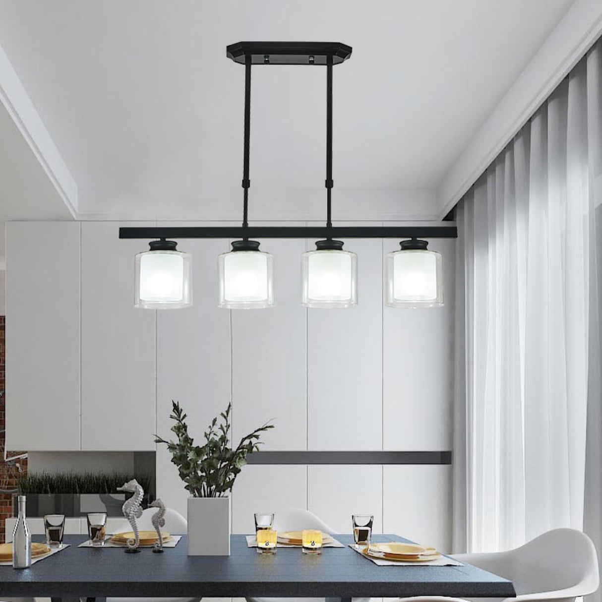 Modern Black Cylinder Kitchen Island Pendant Light Image - 1