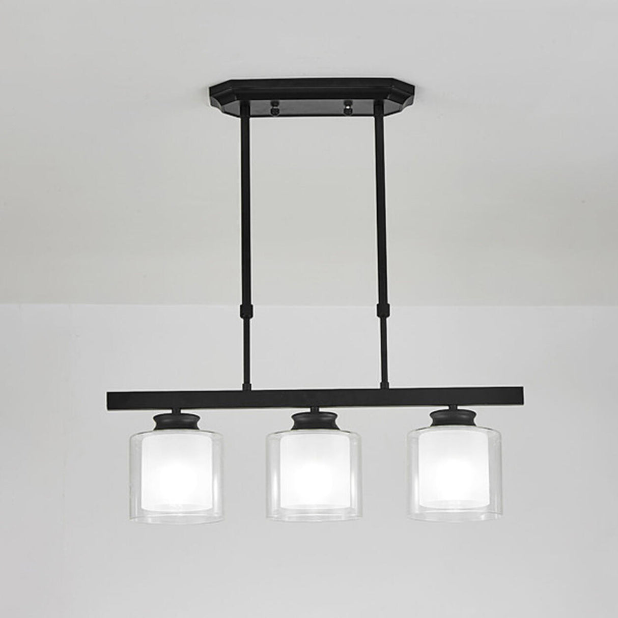 Modern Black Cylinder Kitchen Island Pendant Light Image - 2