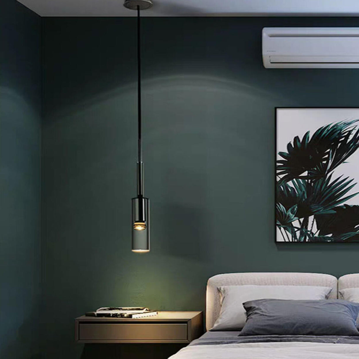 Modern Black Cylinder Metal Bedroom Pendant Light Image - 1