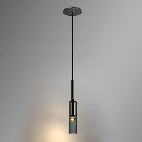 Modern Black Cylinder Metal Bedroom Pendant Light Image - 2