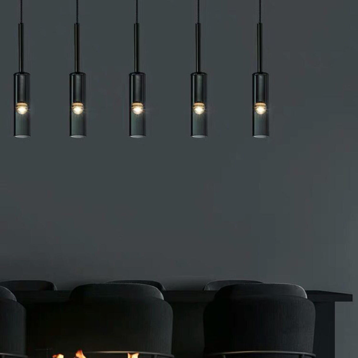 Modern Black Cylinder Metal Bedroom Pendant Light Image - 7