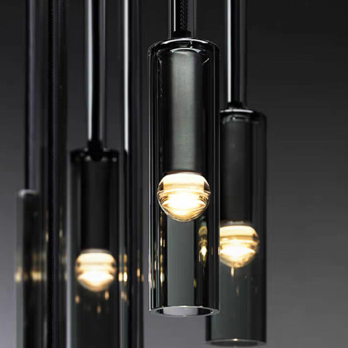 Modern Black Cylinder Metal Bedroom Pendant Light Image - 8