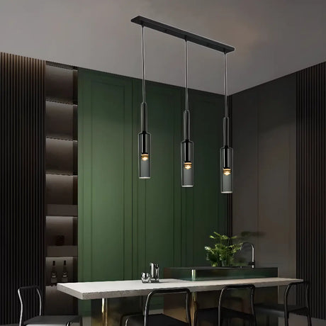 Simple Black Cylinder Pendant Lights Kitchen Island Image - 2