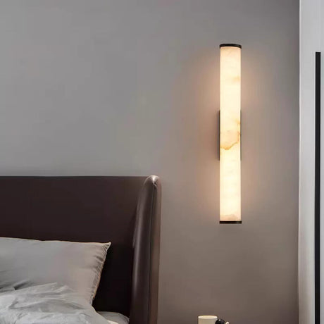 Modern Black Cylinder Stone Shade LED Wall Sconce Image - 3