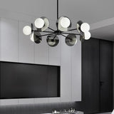 Modern Black Disc White Globe Bulbs LED Chandelier  Image - 5