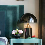 Modern Black Dome Shade Geometric Base Table Lamp Image - 1