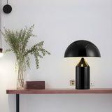 Modern Black Dome Shade Geometric Base Table Lamp Image - 5