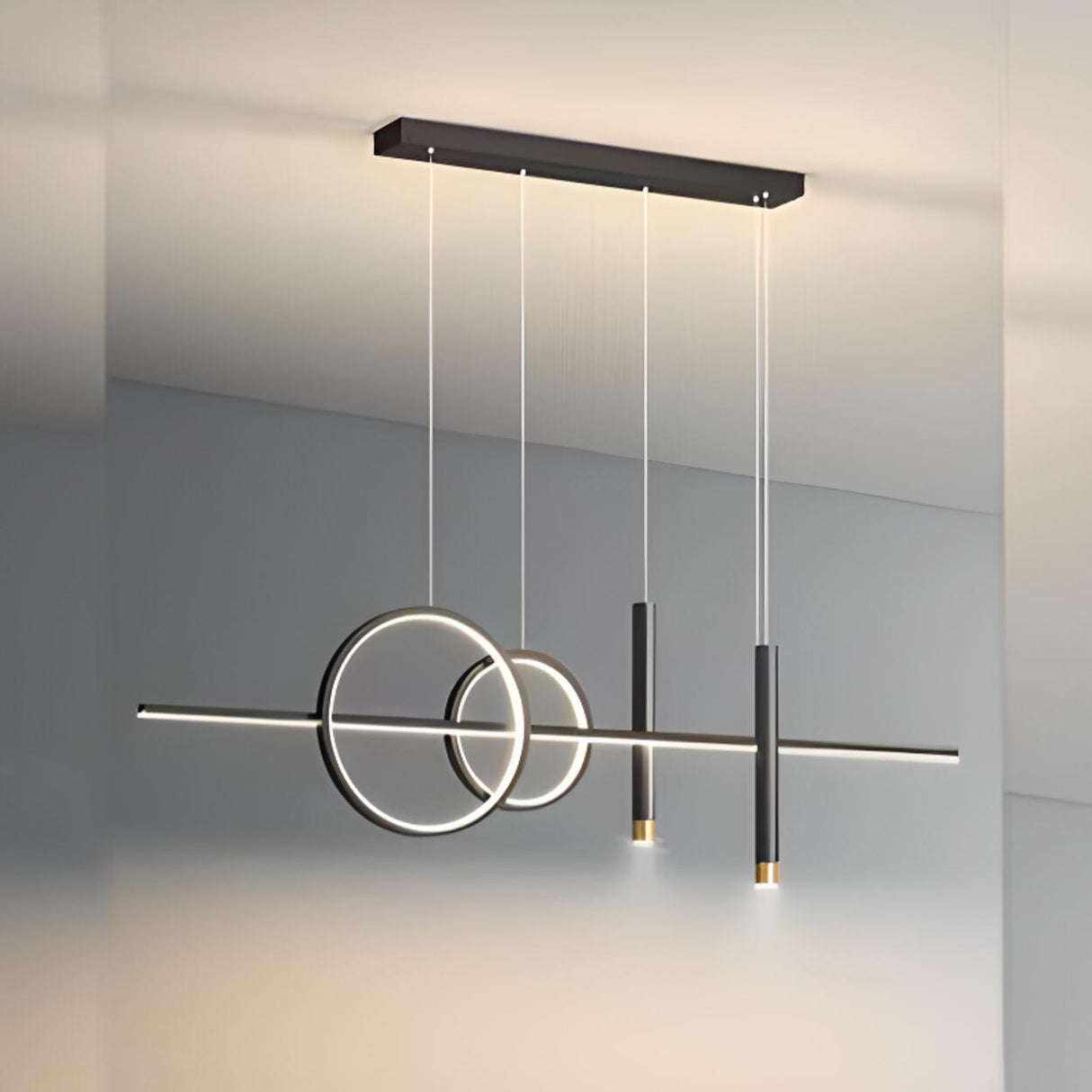 Modern Black Double Ring LED Island Pendant Light Image - 13