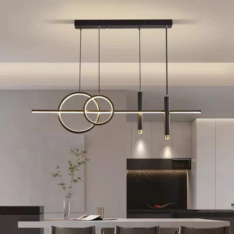 Modern Black Double Ring LED Island Pendant Light Image - 2