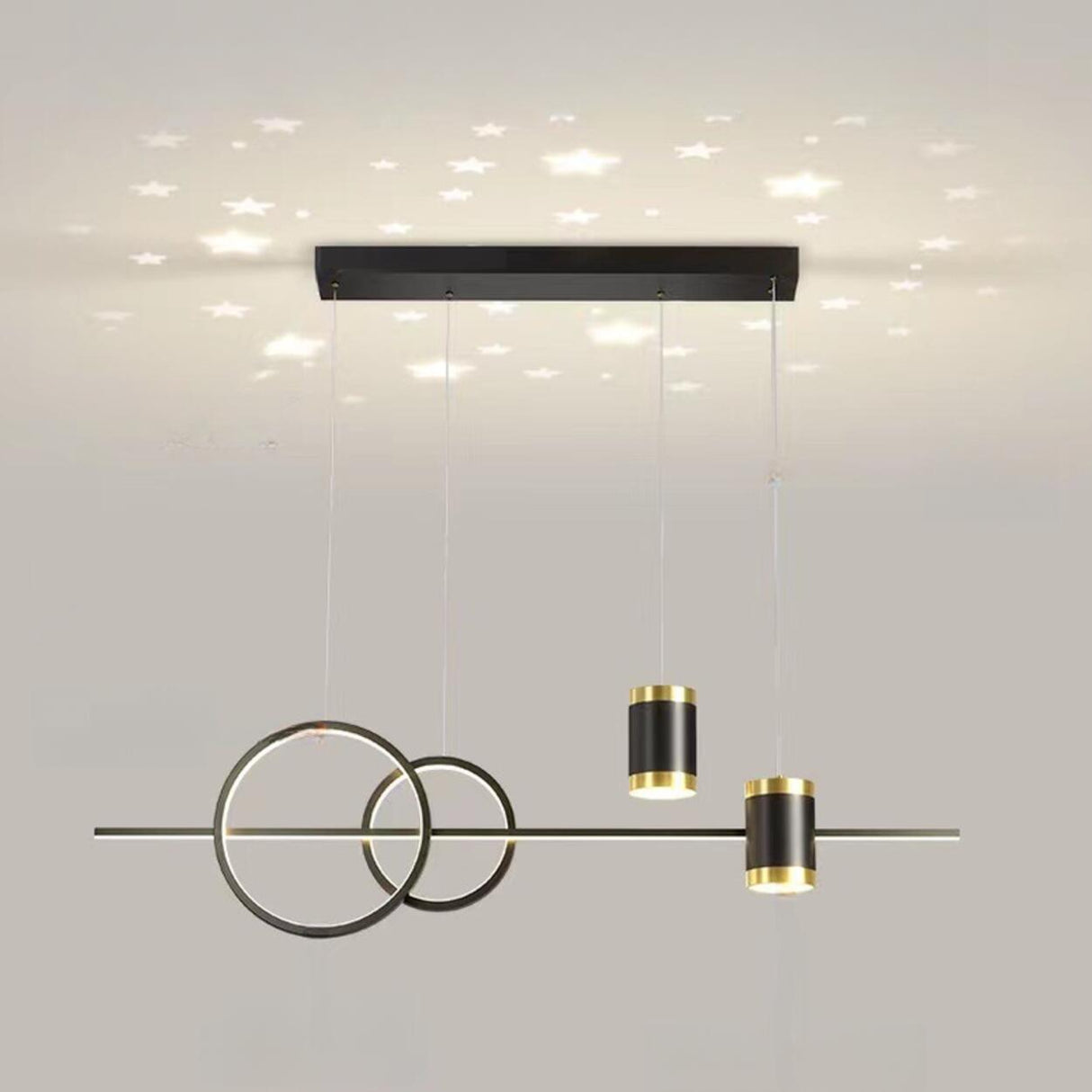 Modern Black Double Ring LED Island Pendant Light Image - 6