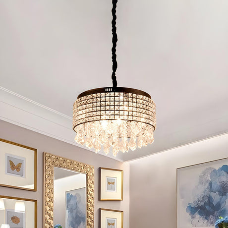 Modern Black Drum Round Crystal Pendant Chandelier Image - 1