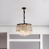 Modern Black Drum Round Crystal Pendant Chandelier Image - 2