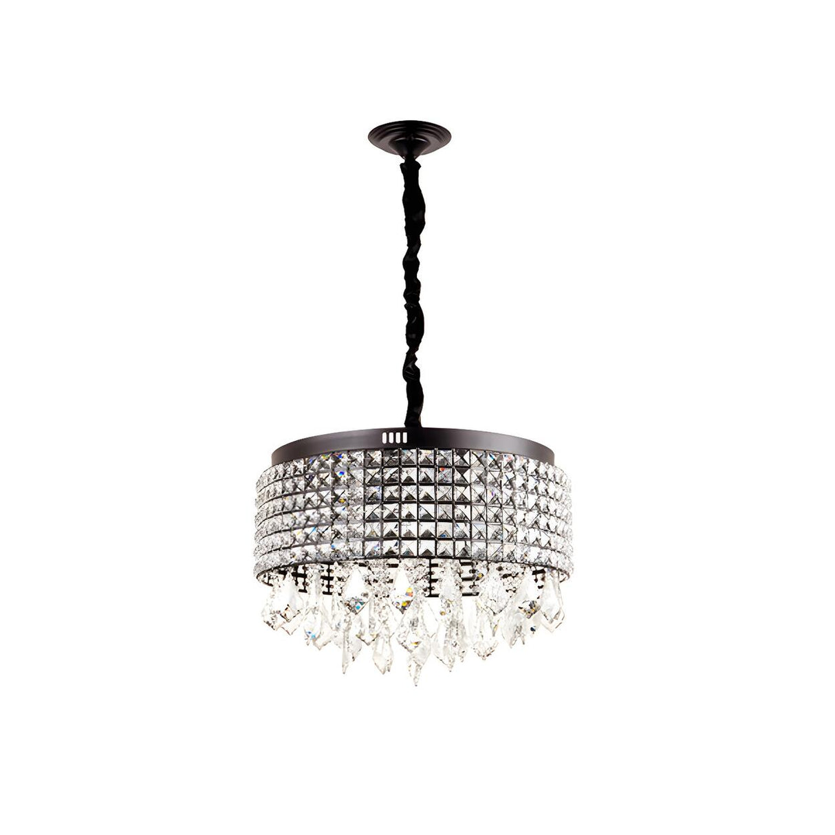 Modern Black Drum Round Crystal Pendant Chandelier Image - 3