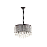 Modern Black Drum Round Crystal Pendant Chandelier Image - 3