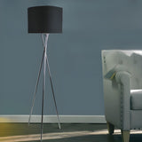 Modern Black Drum Shade Tripod Metal Floor Lamp Image - 3