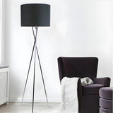 Modern Black Drum Shade Tripod Metal Floor Lamp Image - 4