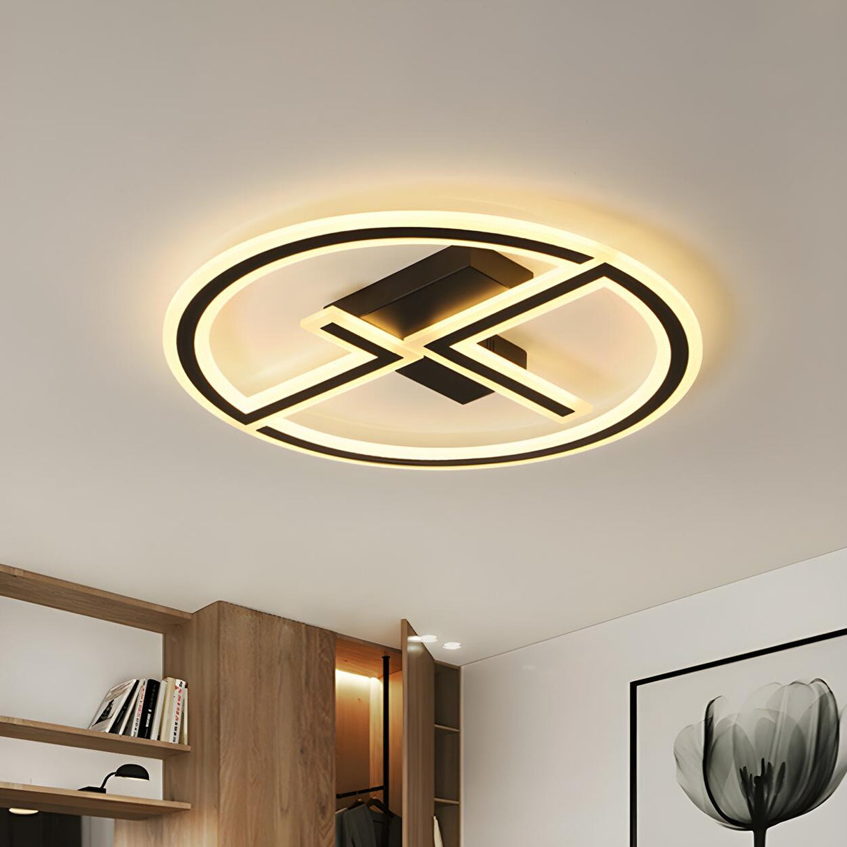 Modern Black Dual-L Circular LED Flush Mount Light Image - 2