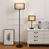 Modern Black Dual-Layered Fabric Drum Floor Lamp  Image - 1