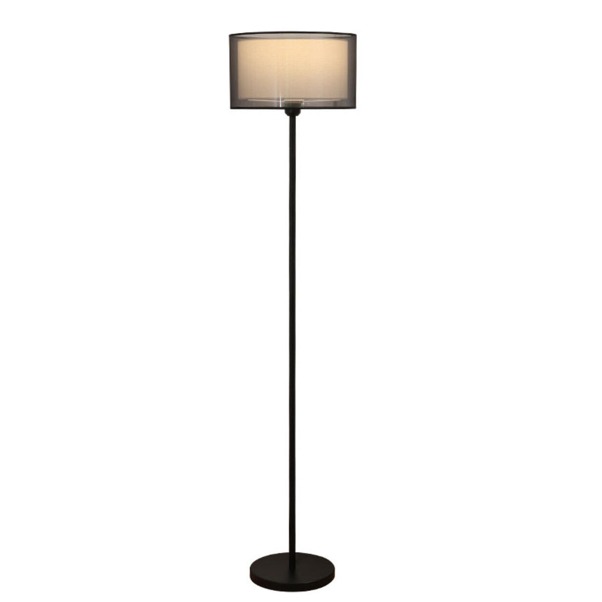 Modern Black Dual-Layered Fabric Drum Floor Lamp  Image - 8